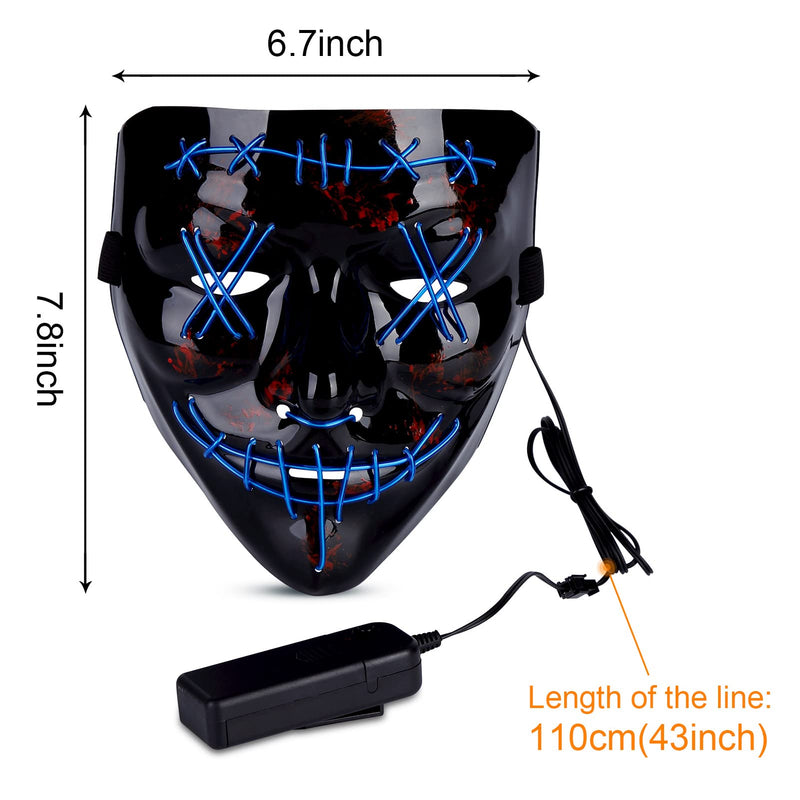 WHIZMAX Halloween 2pcs LED Mask Scary Mask Blue Red