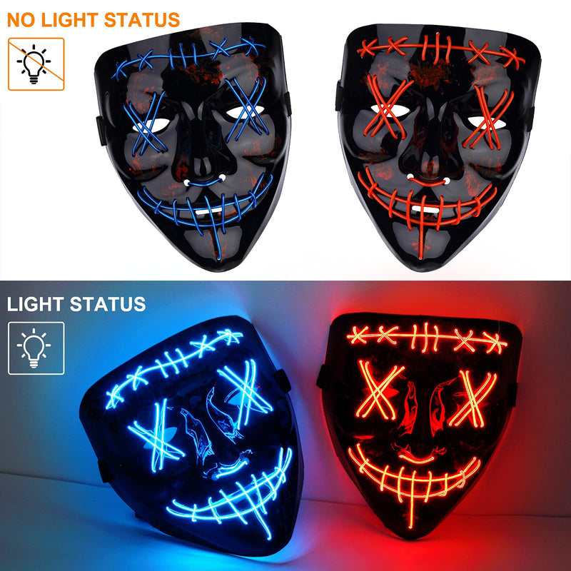 CYNDIE Halloween 2pcs LED Mask Scary Mask Blue Red