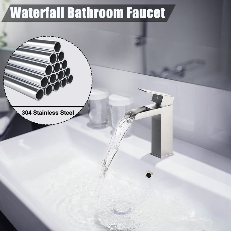 GARVEE Homfan Waterfull Single Handle Bathroom Faucet Brushed Nickel Short Handle Pull