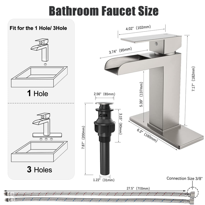 GARVEE Brushed Nickel Bathroom Sink Faucet for 1 or 3 Holes Modern Single Handle Bathroom Faucet