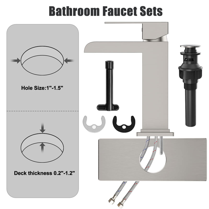 GARVEE Homfan Waterfull Single Handle Bathroom Faucet Brushed Nickel Short Handle Pull