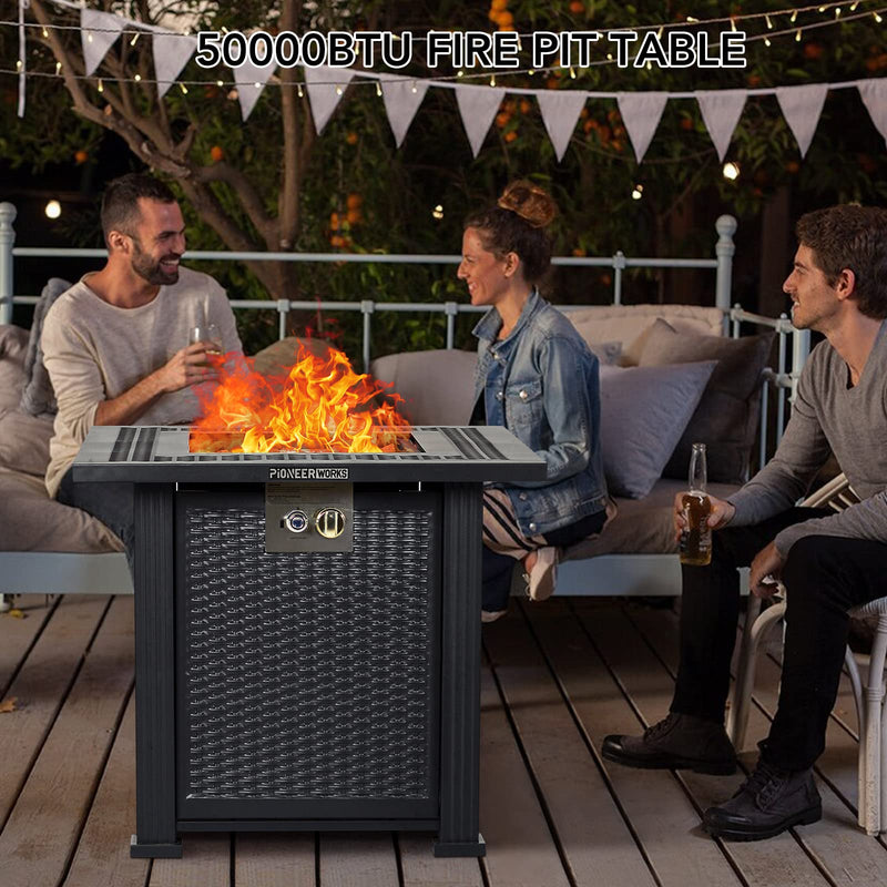 GARVEE PIONEERWORKS 28 Inch Propane Fire Pit Table 50000BTU Rectangle Fire Table With Cover