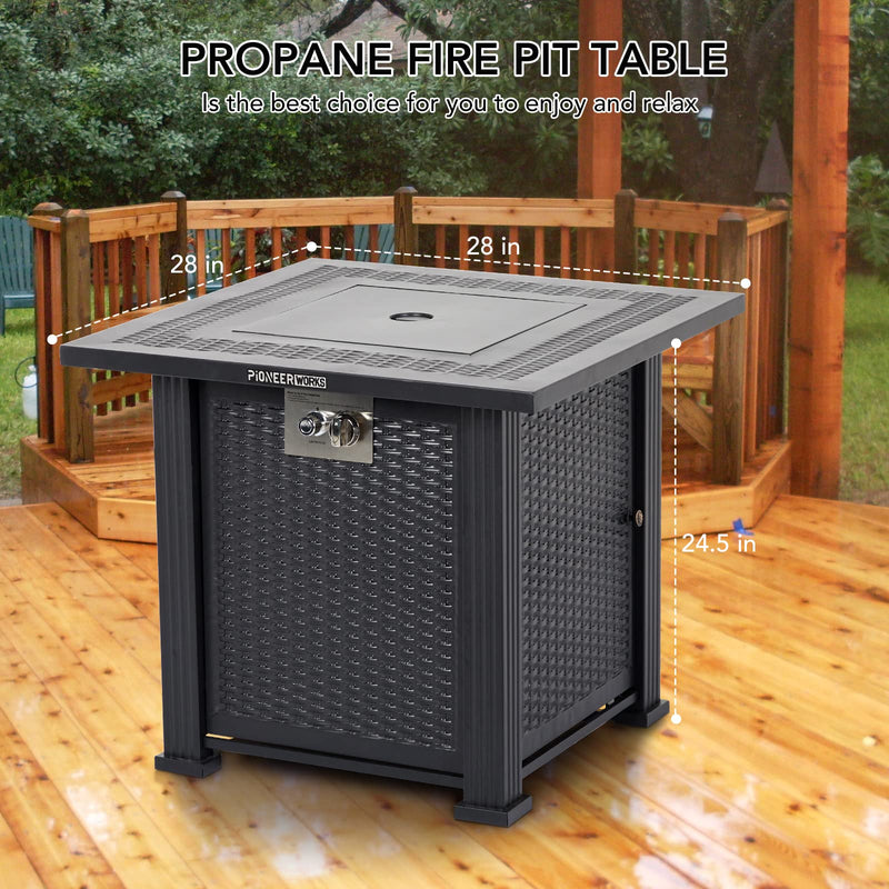 GARVEE PIONEERWORKS 28 Inch Propane Fire Pit Table 50000BTU Rectangle Fire Table With Cover