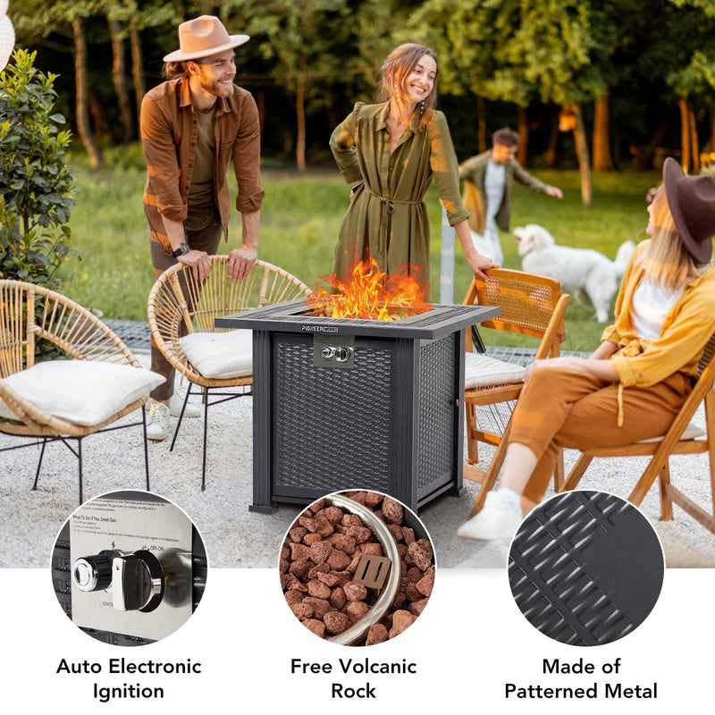 GARVEE PIONEERWORKS 28 Inch Propane Fire Pit Table 50000BTU Rectangle Fire Table With Cover