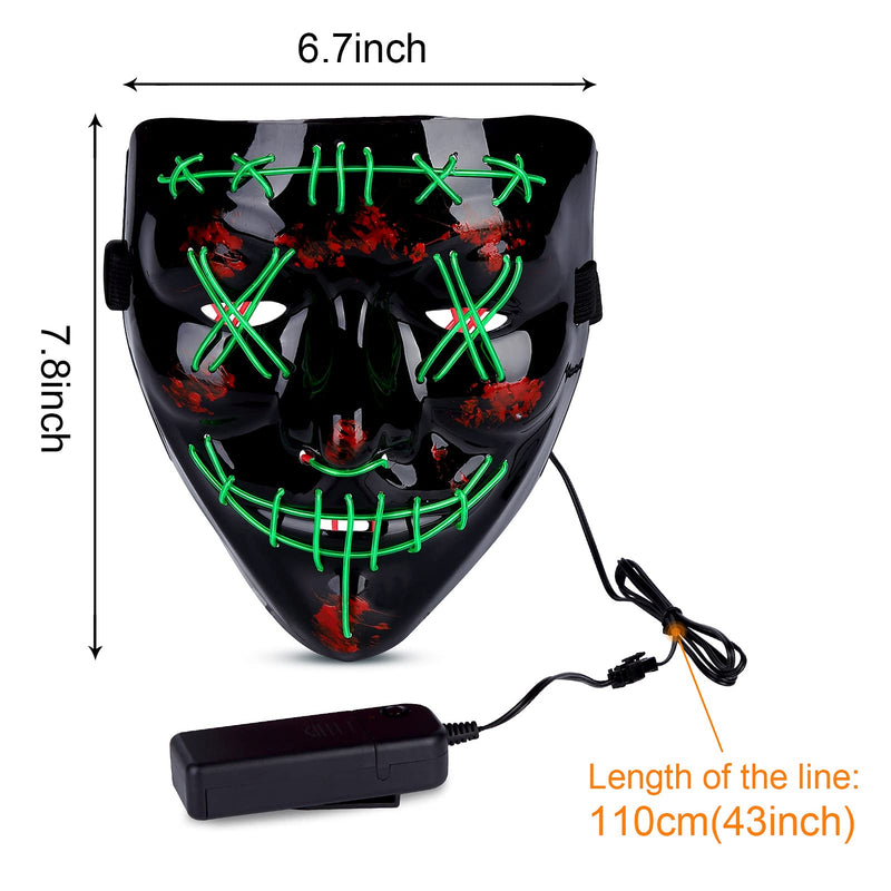 CYNDIE Halloween 2pcs LED Mask Scary Mask Green Purple