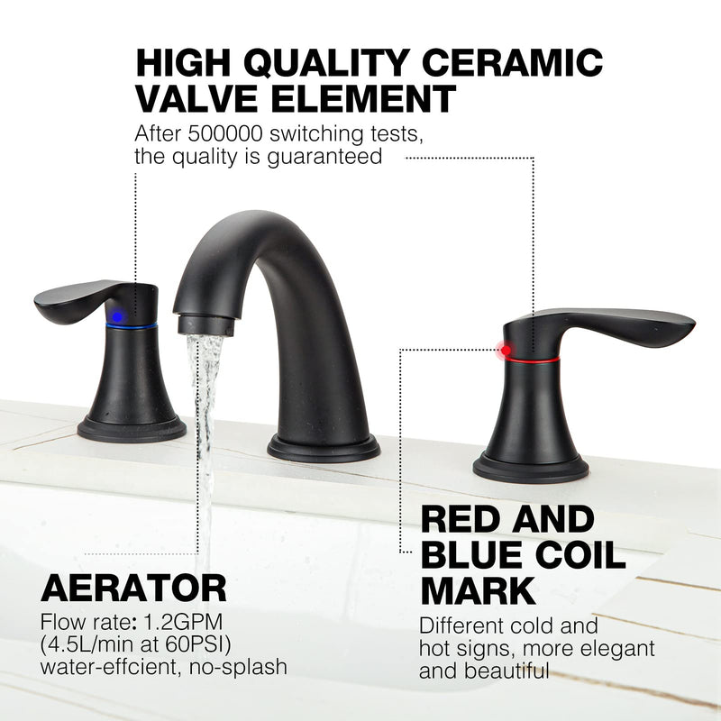 GARVEE Bathroom Faucet 8 Inch Bathroom Faucets for Sink 3 Hole Widespread Matte Black Bathroom Faucet