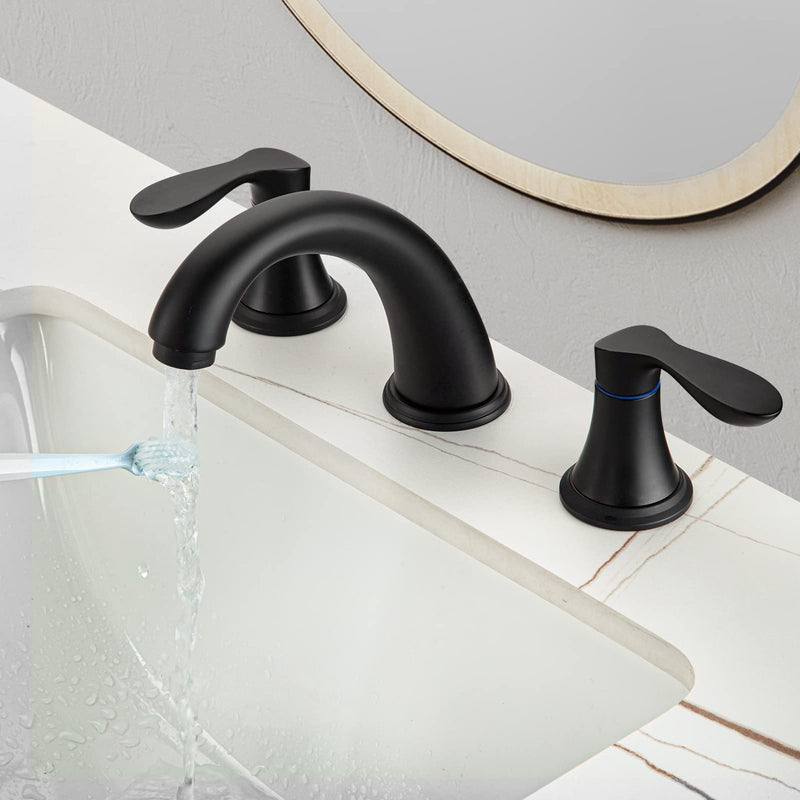 GARVEE Bathroom Faucet 8 Inch Bathroom Faucets for Sink 3 Hole Widespread Matte Black Bathroom Faucet