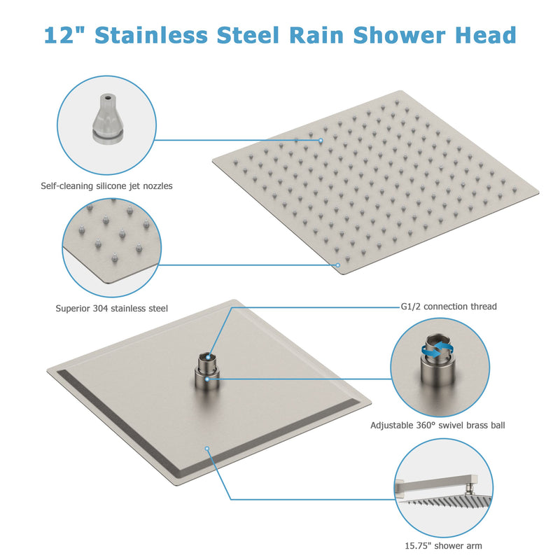 GARVEE Shower System Shower Faucet Set Bathroom 12 Inch Rain Shower Head