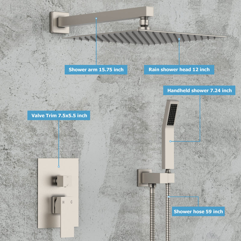 GARVEE Shower System Shower Faucet Set Bathroom 12 Inch Rain Shower Head