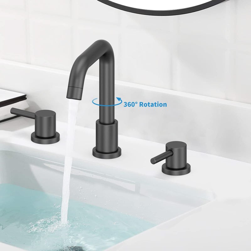 GARVEE Matte Black Widespread Bathroom Faucets for Sink 3 Hole 8 Inch 2 Handle Faucet Matte Black