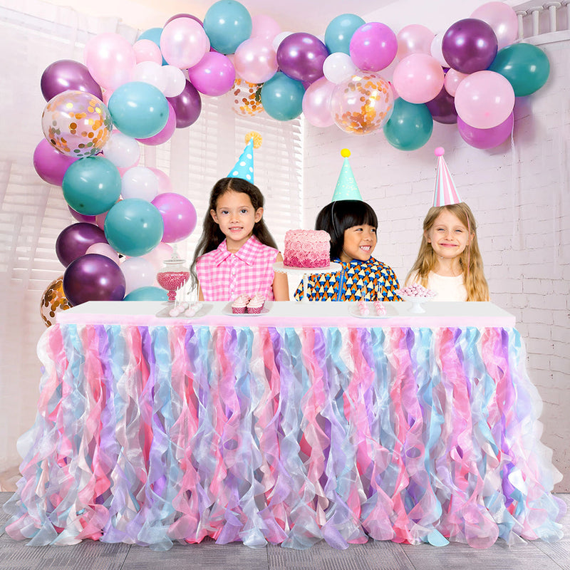 WHIZMAX 6FT Curly Willow Tulle Ruffle Table Skirt for Wedding Birthday Party