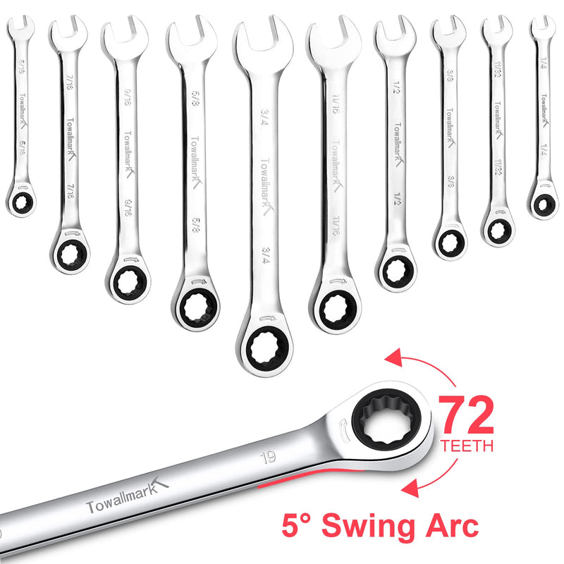 TOWALLMARK 20-Piece SAE Metric Ratcheting Combination Wrench Set Ratchet Wrenches Set