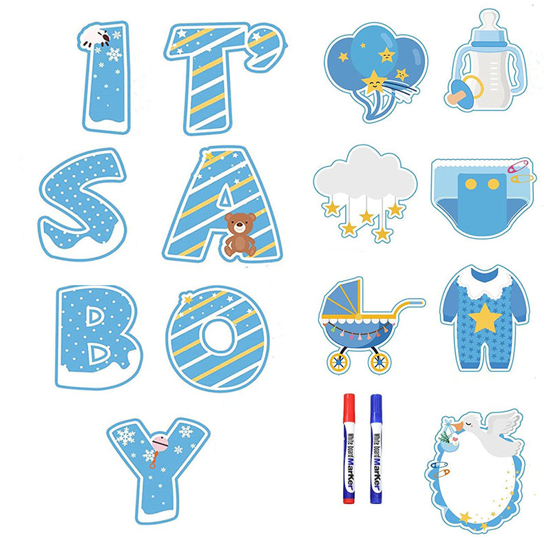 YIWA 14PCS Its a Boy Baby Shower Yard Sign with Stakes Waterproof Gender Reveal Yard Sign