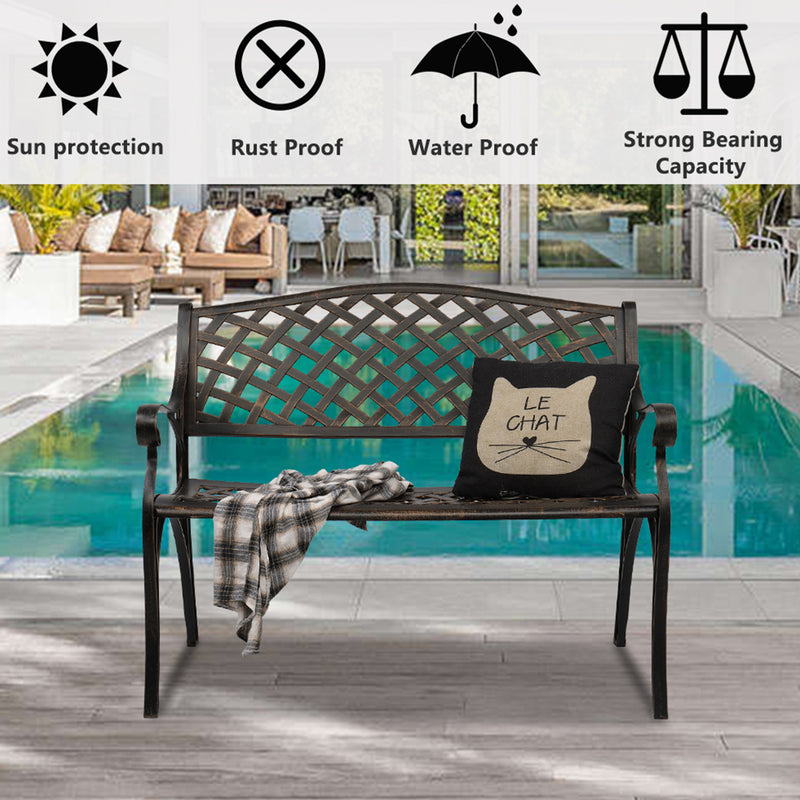 ALICIAN 40.5 inches Outdoor Cast Aluminum Bench with Mesh Backrest