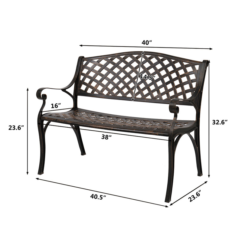 ALICIAN 40.5 inches Outdoor Cast Aluminum Bench with Mesh Backrest