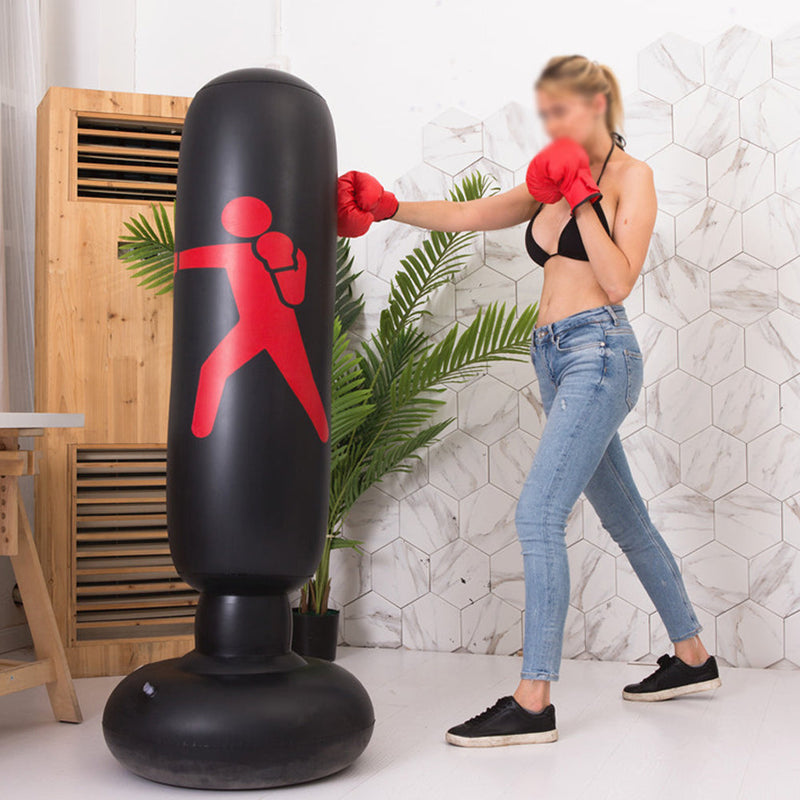 YIWA Inflatable Boxing Sandbag with Printing Boxing Column Black