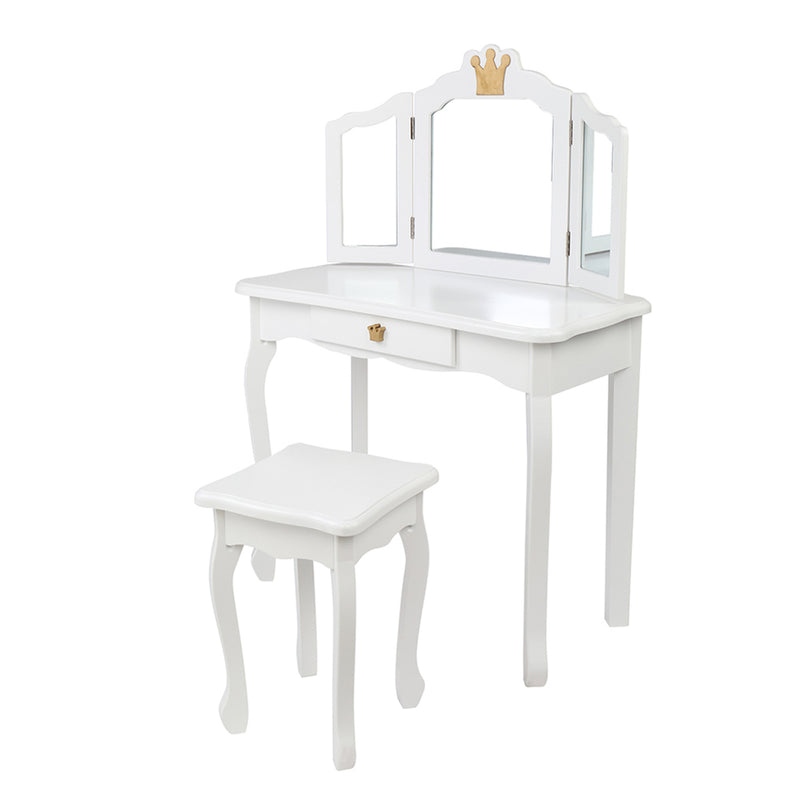 AMYOVE Children Dressing Table 3-sided Foldable Mirror Dressing Table + Chair White