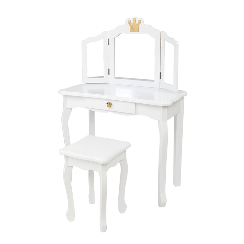 AMYOVE Children Dressing Table 3-sided Foldable Mirror Dressing Table + Chair White