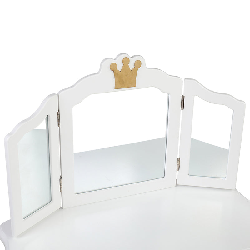 AMYOVE Children Dressing Table 3-sided Foldable Mirror Dressing Table + Chair White