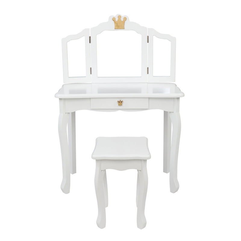 AMYOVE Children Dressing Table 3-sided Foldable Mirror Dressing Table + Chair White