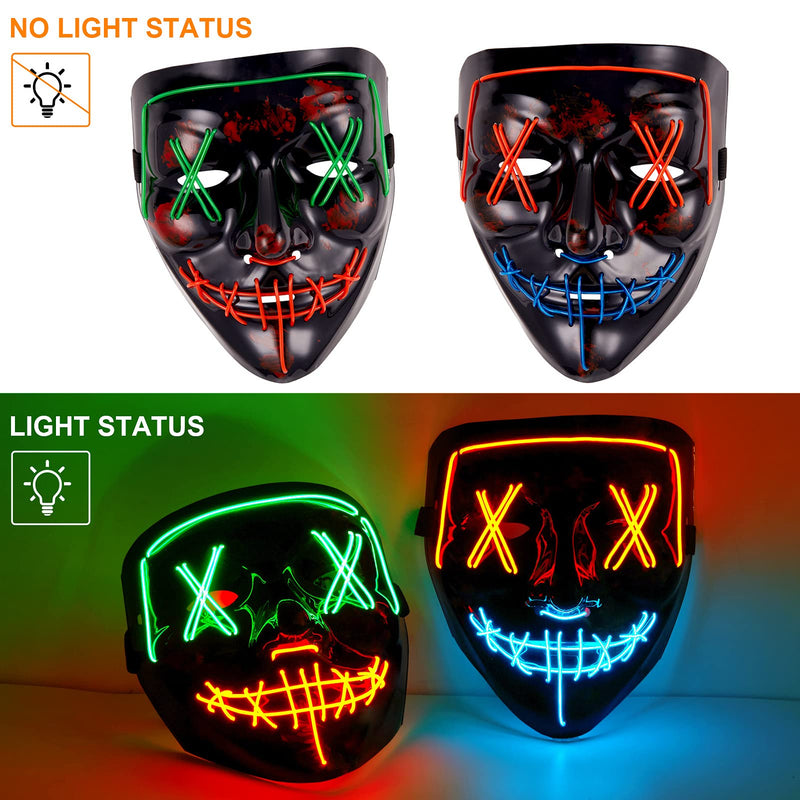 WHIZMAX 6PACK Halloween Purge Mask LED Gloves Set