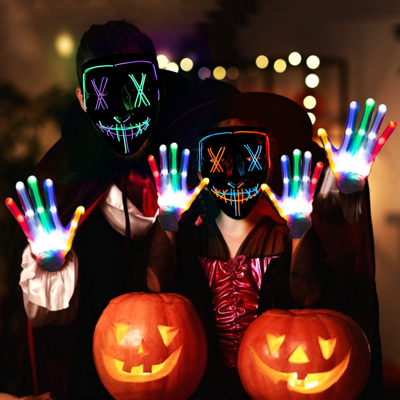 CYNDIE 6PACK Halloween Purge Mask LED Gloves Set