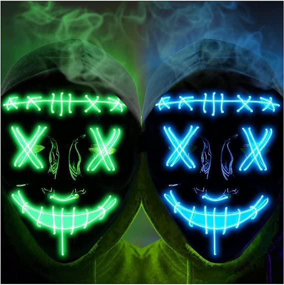 WHIZMAX Halloween 2pcs LED Mask Light Up Scary Mask