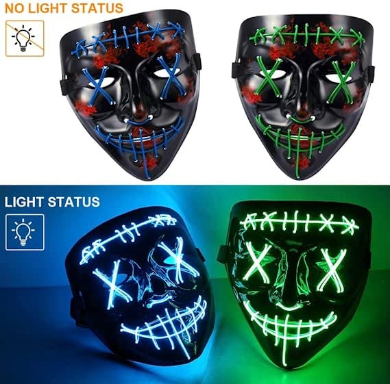 WHIZMAX Halloween 2pcs LED Mask Light Up Scary Mask