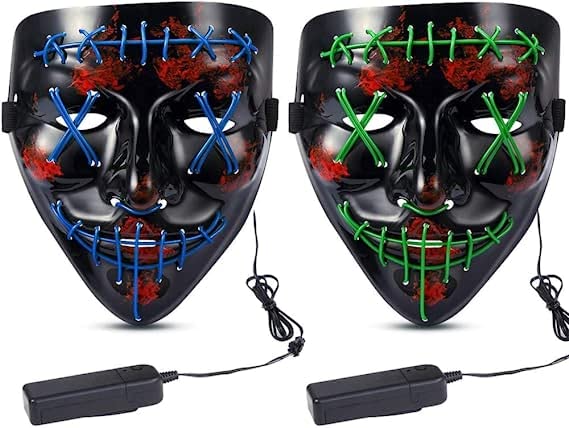 WHIZMAX Halloween 2pcs LED Mask Light Up Scary Mask