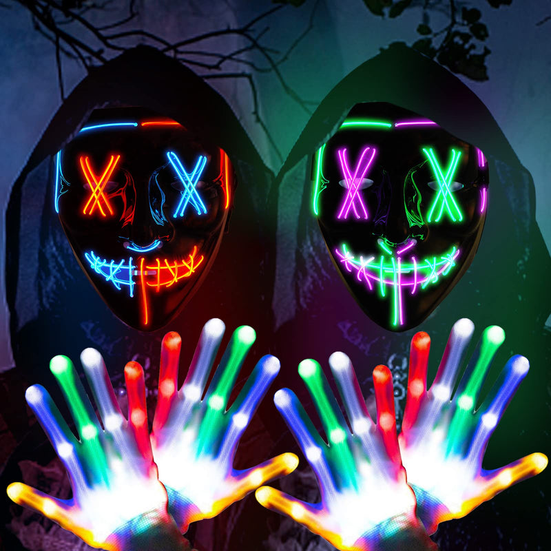 CYNDIE 2 Pack Halloween Led Masks and Gloves Set