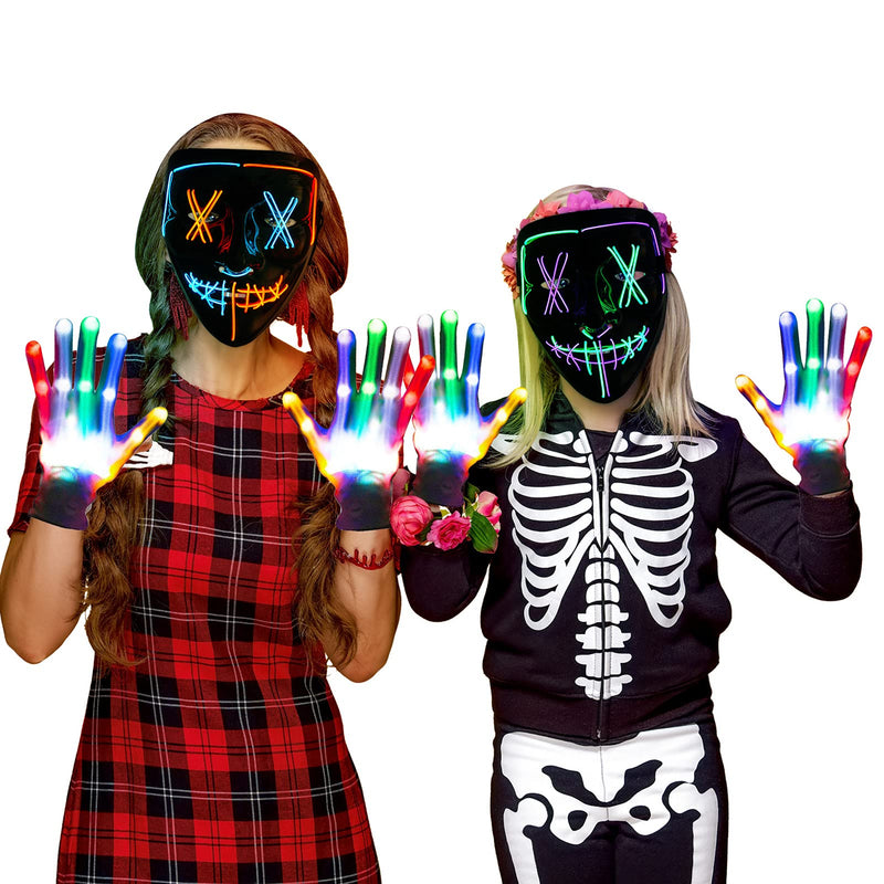 CYNDIE 2 Pack Halloween Led Masks and Gloves Set