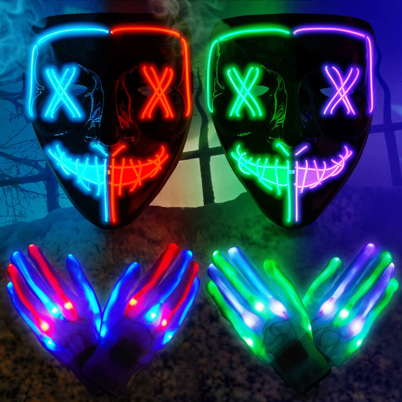 CYNDIE 6PACK Halloween Purge Mask LED Gloves Set