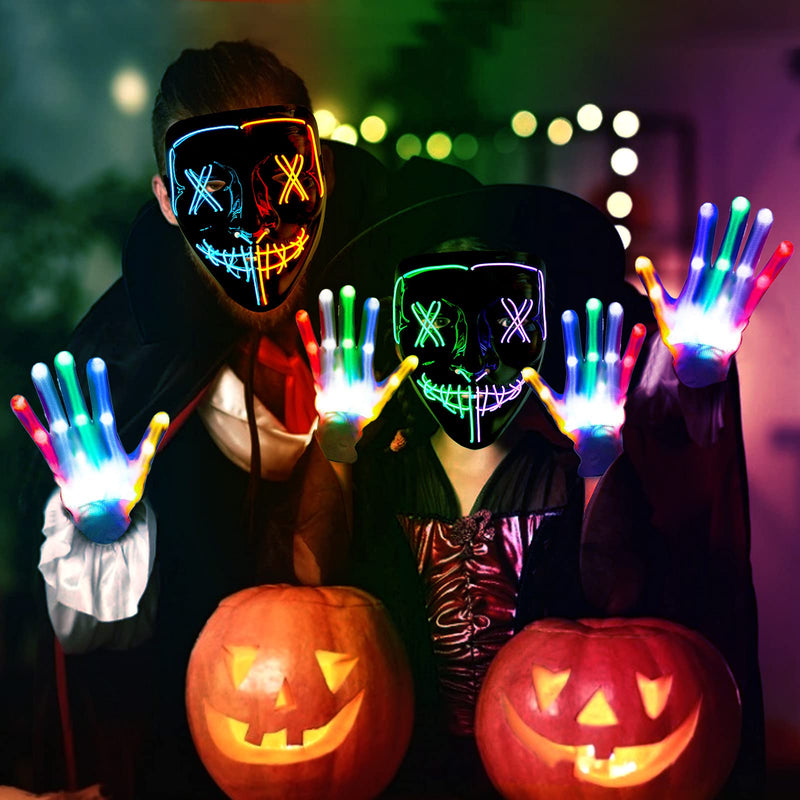 CYNDIE 6PACK Halloween Purge Mask LED Gloves Set