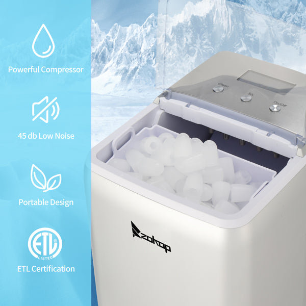 ZOKOP Ice Maker ICM-2005 ABS Transparent Cover Display for Office Home Silver