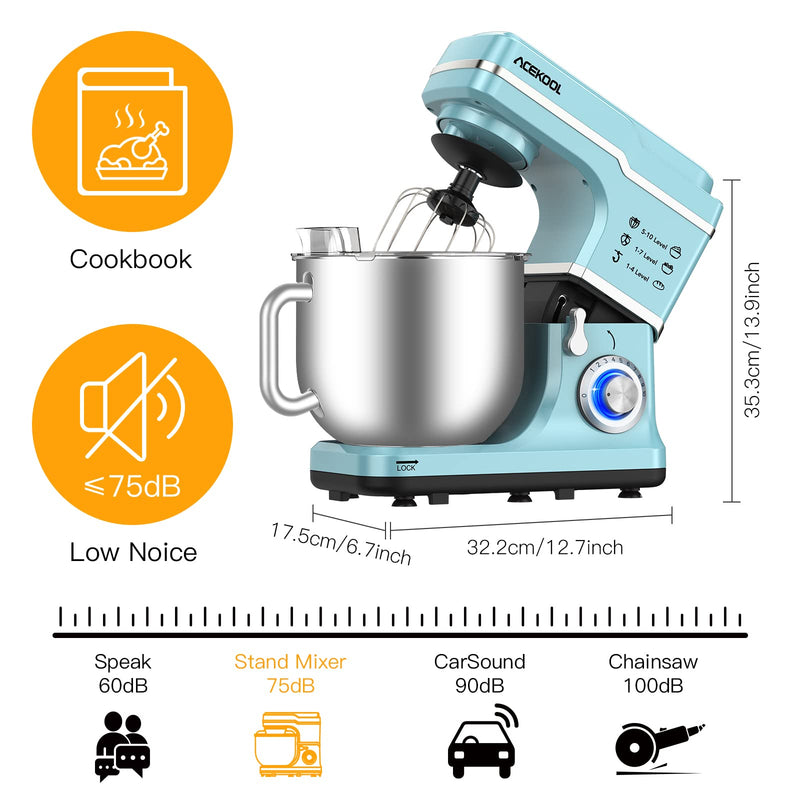 ACEKOOL Mixer MC1 1400W 7.5QT 10 Speeds Tilt-Head Stand Mixer Blue EU Plug