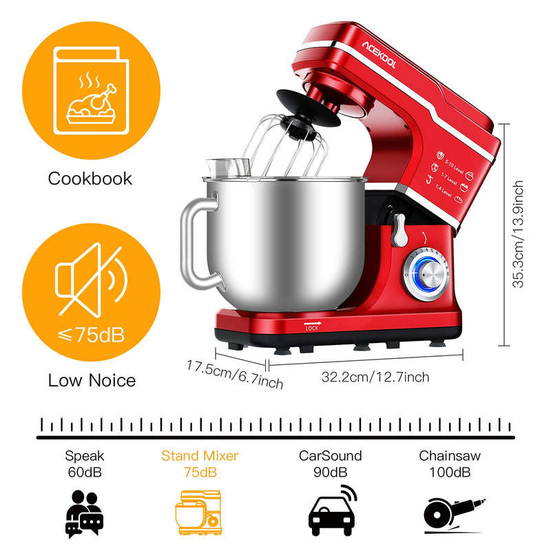 ACEKOOL Mixer MC1 1400W 7.5QT 10 Speeds Tilt-Head Stand Mixer Red EU Plug