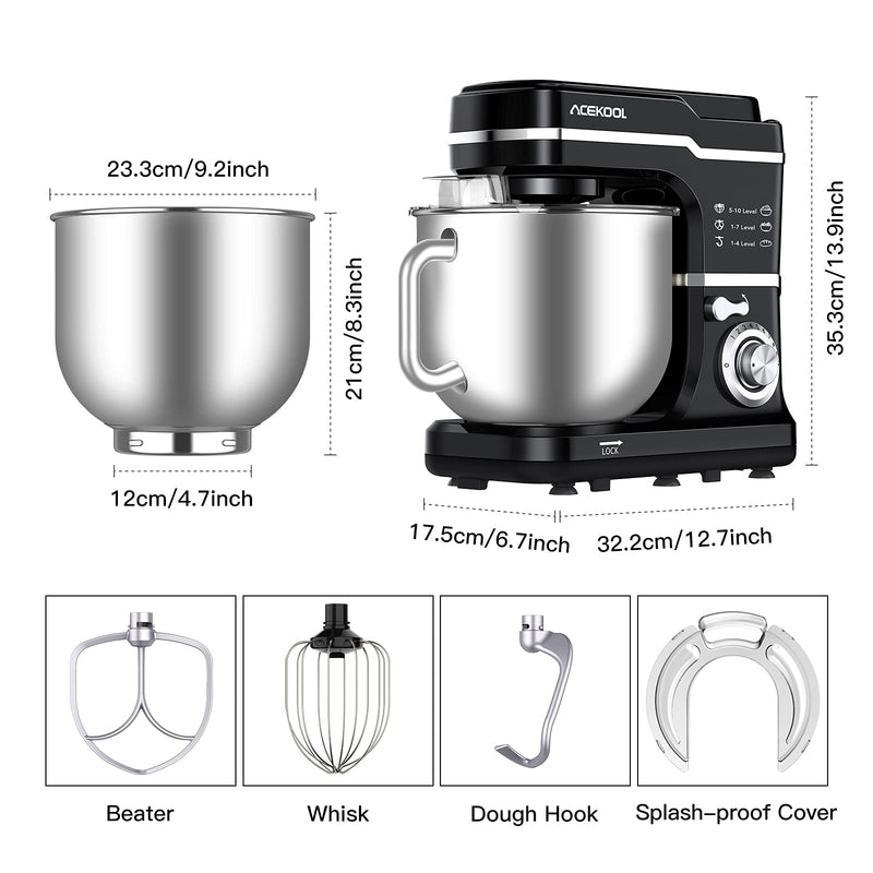 ACEKOOL Mixer MC1 1400W 7.5QT 10 Speeds Tilt-Head Stand Mixer Black EU Plug