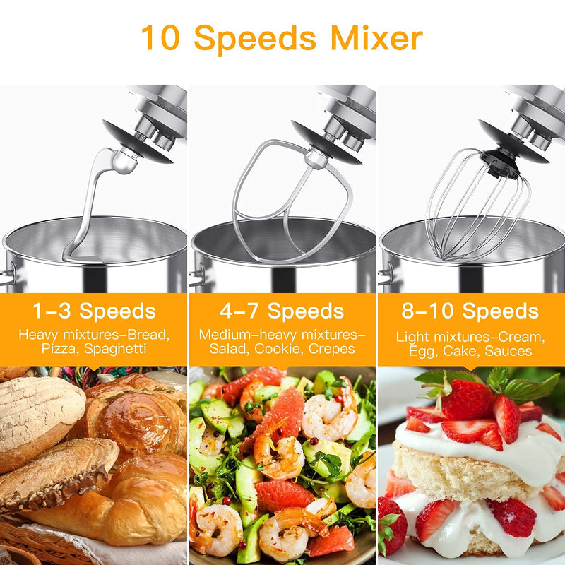 ACEKOOL Mixer MC1 660W 7.5 Quart 10 Speeds Tilt-Head Stand Mixer Silver US Plug