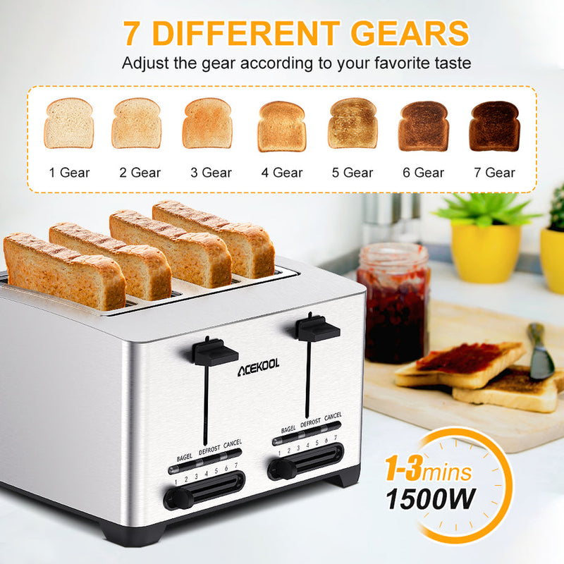 ACEKOOL Toaster TA1 Stainless Steel 4-Slice 7 Shades Toaster US Plug