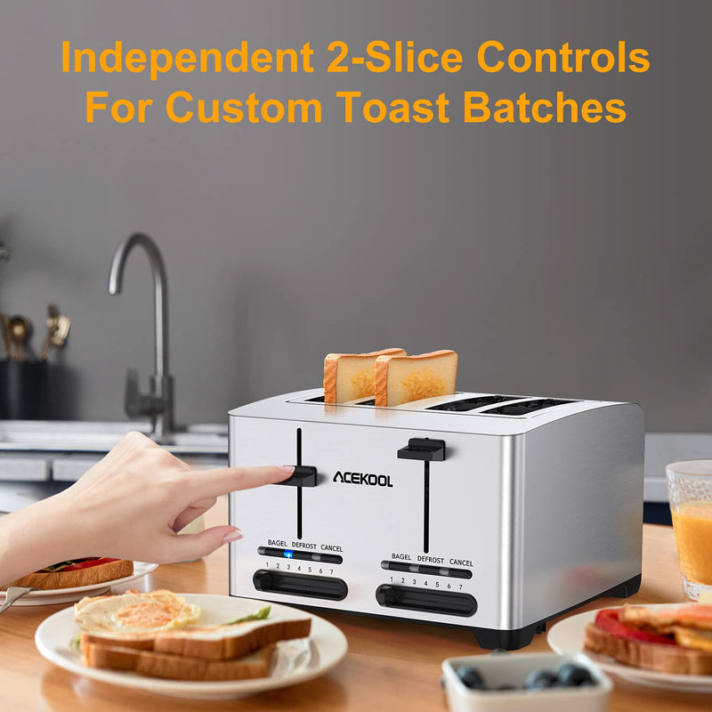 ACEKOOL Toaster TA1 Stainless Steel 4-Slice 7 Shades Toaster UK Plug