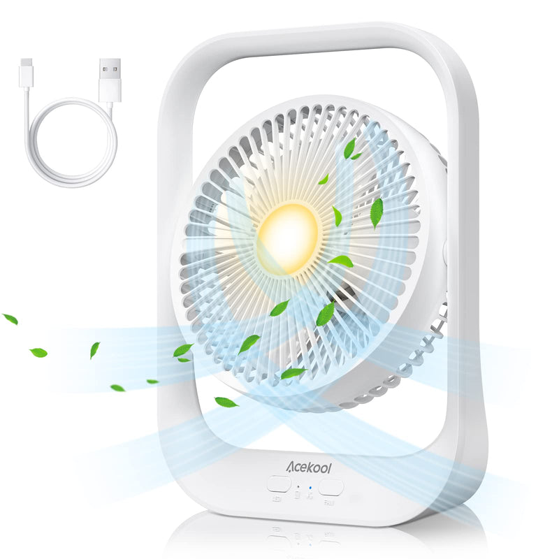 ACEKOOL Fan ND2 Rechargeable Desk Fan with Night Light - White