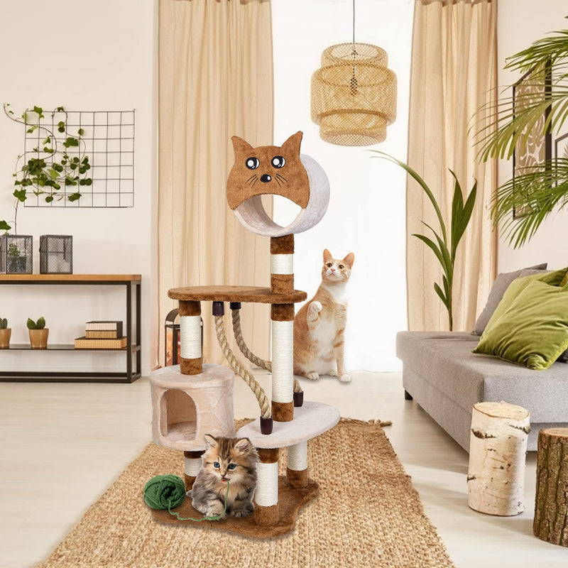 ASYPETS Cat Activity Tree 50”Multi-Level Wooden Pet Furniture