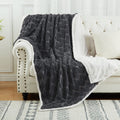 CAROMIO Sherpa Fleece Soft Plush Jacquard Fluffy Throw Blanket Grey 50" x 60"