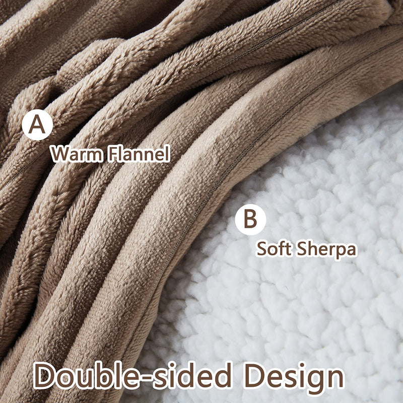 CAROMIO Sherpa Fleece Soft Plush Jacquard Fluffy Throw Blanket Brown