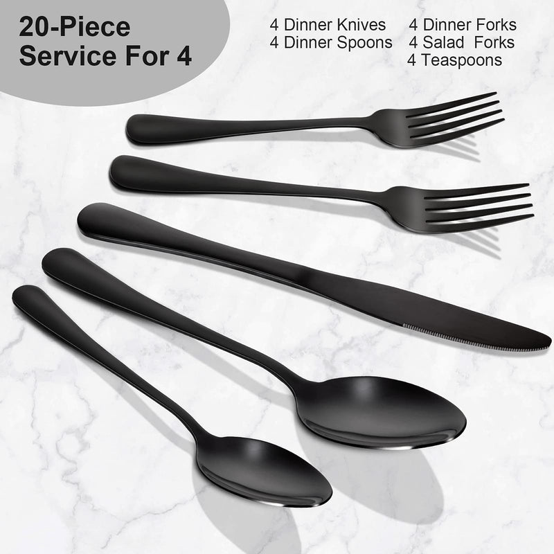 CIBEAT 20 Piece S592 Stainless Steel Kitchen Flatware Set - Black