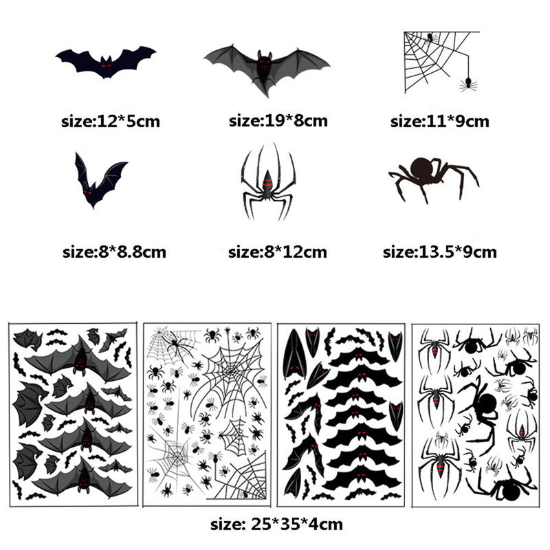 WHIZMAX 10pcs Halloween Bat Pumpkin Print Electrostatic Stickers For Decoration