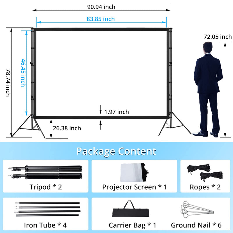 GARVEE Projector Screen With Stand 100 inch 16:9 4K HD Rear & Front Projections Movies Screen With Carry Bag