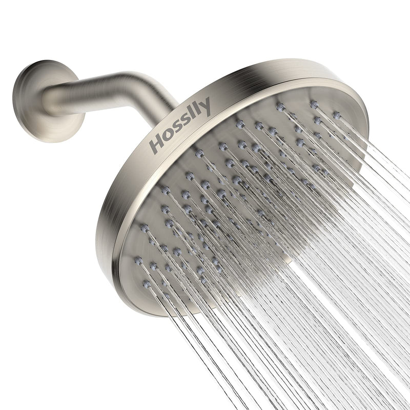 HOSSLLY Rainfall Shower Head High Pressure 360° Adjustable - Brushed Nickel