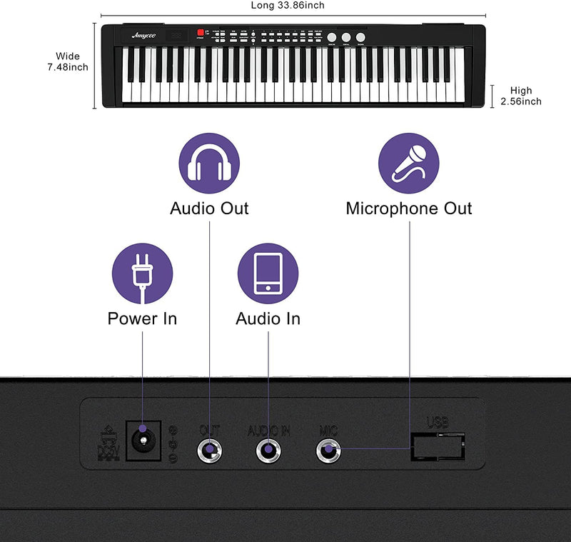 IDEALHOUSE Musical Instrument 61-Key Beginners Electric Keyboard Piano