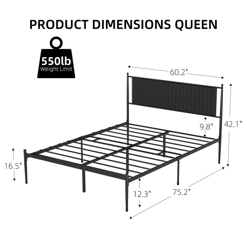 IDEALHOUSE Queen Size Metal Platform Bed Frame with Upholstered Headboard